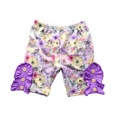 China Viable kids casual shorts with buttons pleated floral girls clothes in wholesale for sale