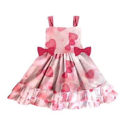 China Low MOQ Breathable Kids Dress Child Custom Hearts Printed Slip Dresses Simple Design Girls Dress for sale