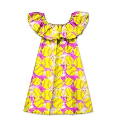 China Newest Style Breathable Kid Dress Child Sleeveless Baseball Print Dresses Made In Yiwu for sale