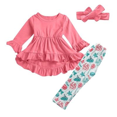 China Custom Made Casual Hot Sale Baby Clothes Sets Milk Lovely Print Silk Girl Cute Candy Girls Outfits for sale