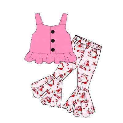 China Sleeveless Bell Bottom Kids Clothes Girls Valentine's Day Casual Suit Outfits Ruffles for sale