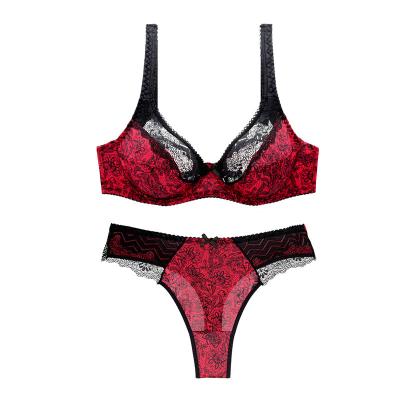 China QUICK DRY Europe and the United States new lace printed sexy bra gather top support women's large size underwear set for sale