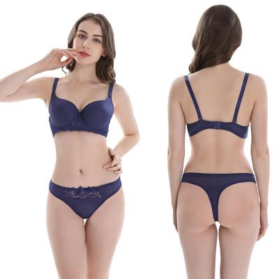 China Large European and American QUICK DRY striped bra cup gathered lace belt steel ring bra underwear panties plus size set for sale