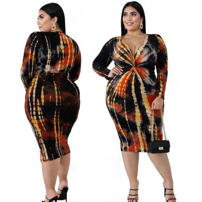 China Women's Autumn V-Neck Long Sleeve Dress Washable Plus Size Print Long Dress for sale