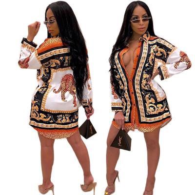 China New Leopard Print Washable Dress Sexy Printed Independent Standing Shirt Dress for sale