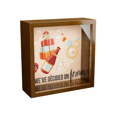 China Eco-Freindly Customized Piggy Bank 3D Shadow Plain Printed Wooden Glass Box Frame for sale