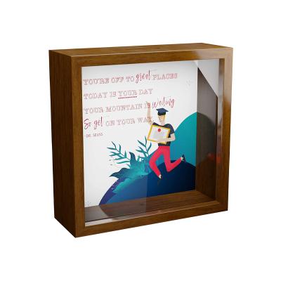 China Eco-Freindly Customized Piggy Bank 3D Shadow Plain Printed Wooden Glass Box Frame for sale