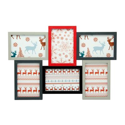 China Hot Selling Collage 4x6 Photo Frame Large Wall Hanging Handmade Wooden Multi Photo Frames Set Christmas Design for sale