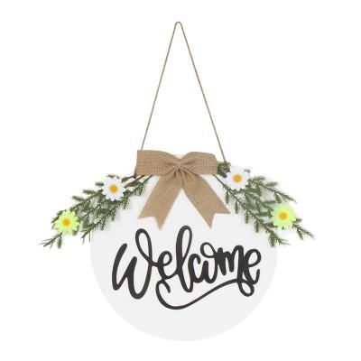 China Eco-friendly Wooden Artificial Garlands Flower Garland Welcome Sign Door Hanging Decorative Home Wall Decor for sale