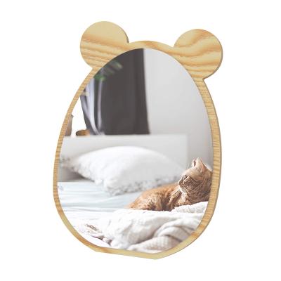 China Jinn Home Cute Bear Wooden Eco-friendly Decorative Wall Mirror Framed Mirror Holder for sale