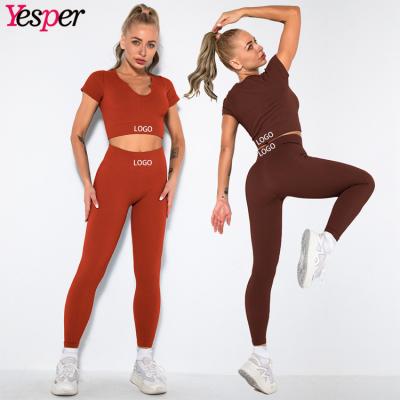 China Breathable Custom Sportswear Yoga Wear Active Leggings Workout Set Women Gym Fitness Sets for sale