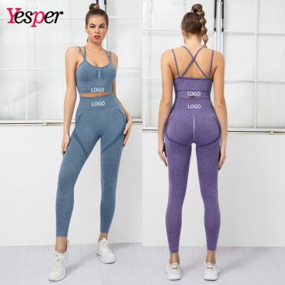 China Breathable High Quality Patterned Sportswear Yoga Bra Activewear Gaiters Two Piece Sports Set Fitness for sale