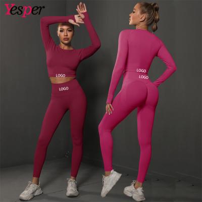 China High Quality Breathable Active Sports Women's Two Piece Gym Fitness Leggings Long Wear Yoga Sets for sale