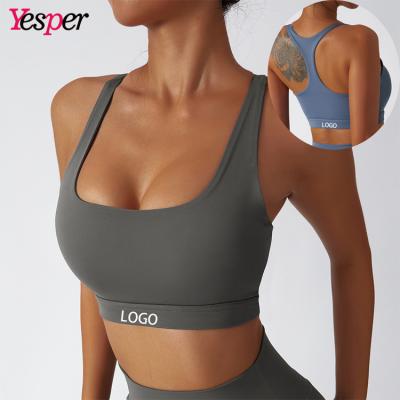 China New Breathable Recycled Fabrics Workout Gym Wear Outdoor Sports Women Top Fitness Backless Sports Bra for sale