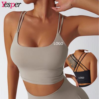 China Recycled Eco-Friendly Breathable Yoga Fitness Sports Bra Naked Spandex Yoga Apparel Backless Bra For Women for sale