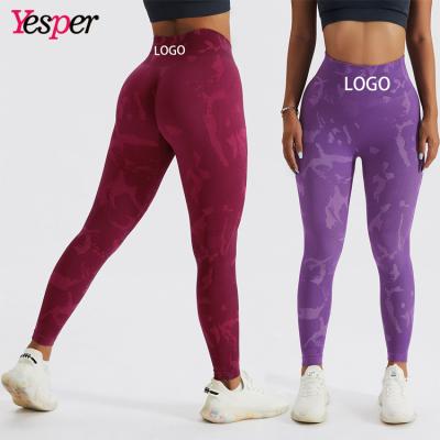 China Camouflage Breathable High Squat Workout Waist Women Running Gaiters Butt Lift Camouflage Seamless Fitness Gym Gaiters for sale