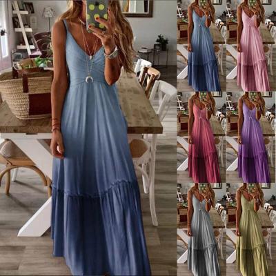 China New Summer Women's Clothing V-Neck Strap Breathable Loose Casual Maxi Dress Ladies' Elegant Dresses for sale