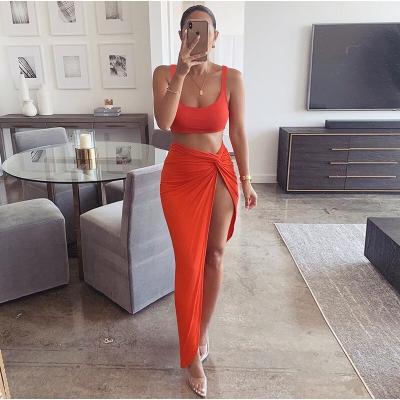 China High quality orange sling skirt plus size dress skirt set plus size women's autumn suit comfortably high long set two-piece dress stilettos for sale