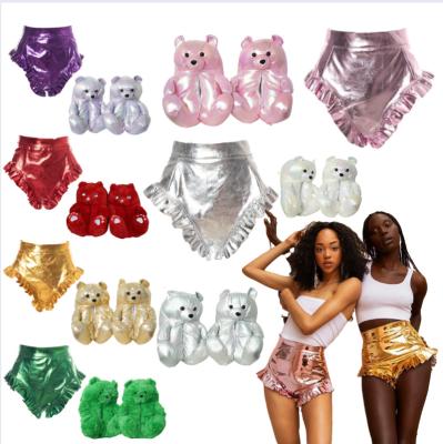 China Viable women's summer beach shorts hot pants sexy shinny PU leather mini ruffle short female for sale