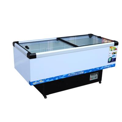 China Single-Temperature Island Cooler Frozen Food Display Freezer Sliding Glass Door Supermarket Combo Top for sale