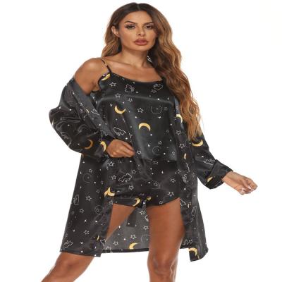 China 2022 new designed women's sleepwear QUICK DRY three piece bathrobe sling top pajama sets long sleeves and shorts night leisure wear for sale