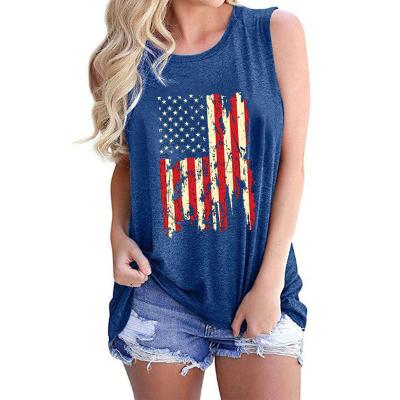 China OEM Breathable Custom Print American Flag Sleeveless Casual Racerback Independence Day Clothes Stripe Tank Tops Womens Blouses And Shirts for sale