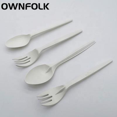 China OWNFOLK Fruit Salad Spoon Dessert Cake Spoon Degradable Disposable High Quality Disposable Cornstarch Fork Ambient for sale