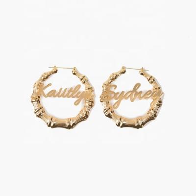 China New Environmentally Friendly Large Name Stainless Steel XOXO Embrace Kiss Circle Door Knocker Circle Earrings Rattan Gold Plated Bamboo Earrings for sale