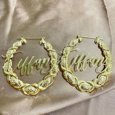 China Luxury Heart Gold Earrings Jewelry Designer Custom Name Environmentally Friendly Acrylic Earings For Women 2021 Big Circle Round Bamboo Earrings for sale