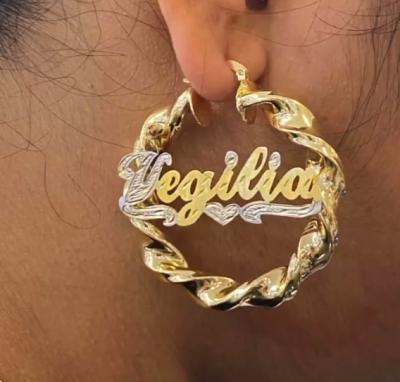 China Personalized Circle Font Bamboo Earrings Women High Quality Acrylic Name Laser Customized Name Earrings for sale