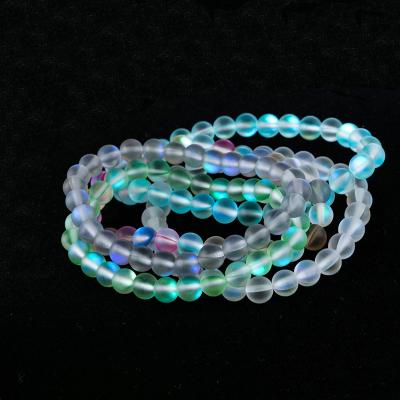 China Fashion Environmental Friendly Women 8mm Stretch Elastic Shiny Crystal Mermaid Glass Beads Bracelet Bangle for sale