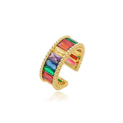 China CLASSIC Couple Ring Set With Colored Zircon Ring Female Copper Rainbow Ring 18k Gold Jewelry for sale