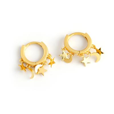 China High Quality S925 Sterling Silver Plated With 18k gold circle earrings dangle with stars earring for sale