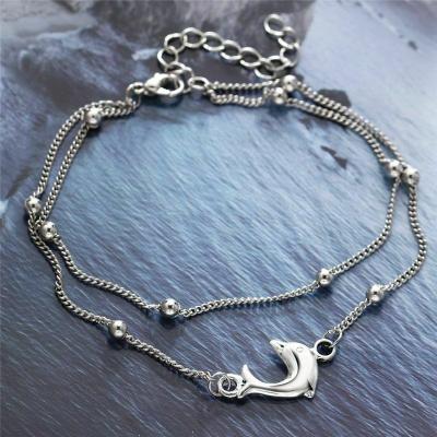 China Charming Eco-Friendly Beach Boho Beach Jewelry Foot Anklets Fashion Dolphin Silvery Dolphin Anklets For Women for sale