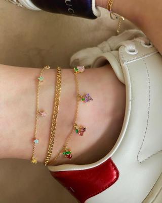 China 2021 Summer Fashion Personality Bohemia Jewelry Eco-Friendly Popular Fruit Anklet Double Chain Cherry Anklet for sale