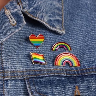 China High Quality Custom Hardmetal Environmentally Friendly LGBT Enamel Rainbow Heart Shape Brooch Pin Badges for sale