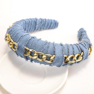 China 2021 Wholesale New Women's Casual Design Environmentally Friendly Creative Thickened Denim Sponge Wrap Headband Women's Headbands for sale