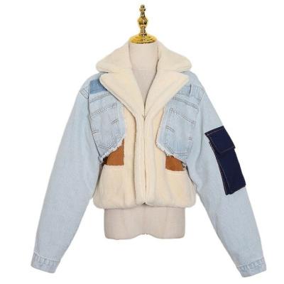 China 2021 Reversible Fashion Fur Jackets Womens Winter Warm Fashion Coats Women Shorts Blue Denim Outfit Jeans Coat Jacket for sale