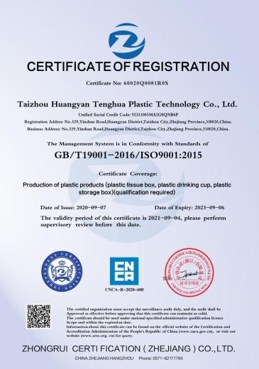 ISO9001 - Taizhou Huangyan Tenghua Plastic Technology Co., Ltd.