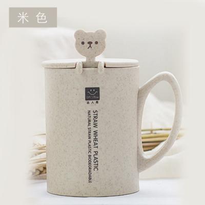 China Sustainable Unisex Wheat Straw+pp Coffee Mug Rice Husk Plastic Milk Cup With Spoon for sale