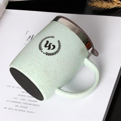 China Sustainable 420ML Wheat Starch Double Wall Vacuum Plastic Tumbler Coffee Mugs for sale