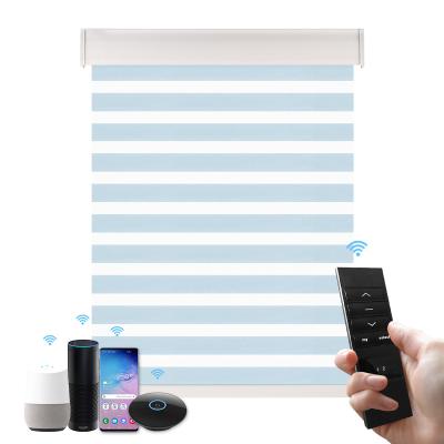 China Environmental friendly solar panel motor motorized smart wifi zebra roller blind shades with remote for sale