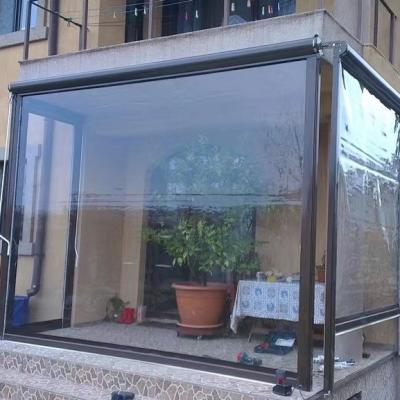 China Motorized Waterproof Windproof Waterproof Outdoor Patio Zip Track Zipscreen Clear PVC Balcony Blinds for sale