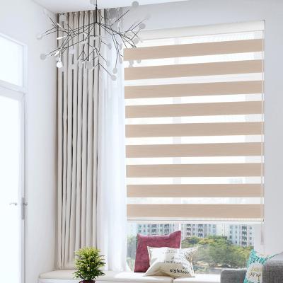 China Environmental Friendly With Cover Box Manual Layer Double Blind UK Curtains Zebra Roller Blinds for sale