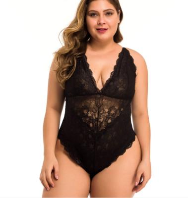 China Other VAQUA Women Plus Size Lace Babydoll Lingerie One Piece Teddy Jumpsuit Lace Up Plus Size Teddies for sale