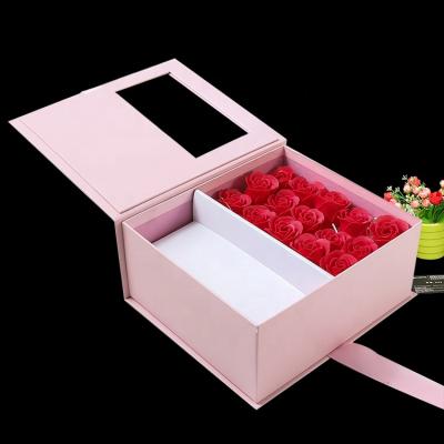 China All Customized Customized Luxury Cardboard Silk Recycled Materials Mounted Gift Box For Lovers Flower Box With Window for sale