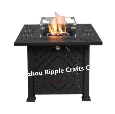 China Outdoor Heater 40000 Btu Flame Propane Stove Gas Fire Pit Heater Adjustable Pure Iron Stripe Pattern With Volcanic Stone And Rain Cover for sale