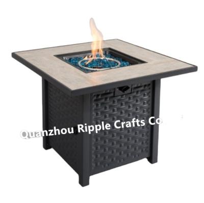 China Outdoor Heater 40000 Btu 30 Inch Rattan-Look Square Propane Stove Gas Fire Pit Outdoor Table With Windshield Cover for sale