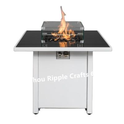 China Outdoor Smooth Pure Iron Black Glass Table Top Heating 40000 Btu Propane Stove Gas Fire Pit Outdoor Table with Volcanic Stone and Rain Cover for sale