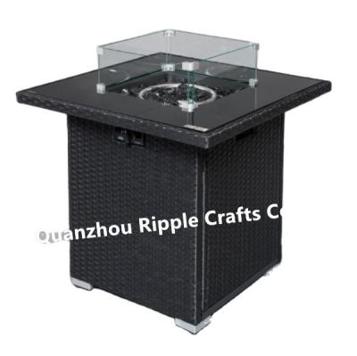 China Outdoor Heater 40000 Btu Black Glass Desktop Propane Stove Gas Fire Pit Outdoor Table with Heater Stone and Rain Cover for sale